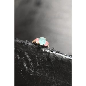 Engagement ring, pink tourmaline and aquamarine size 3 4 5 6 7 8 9 10 11…